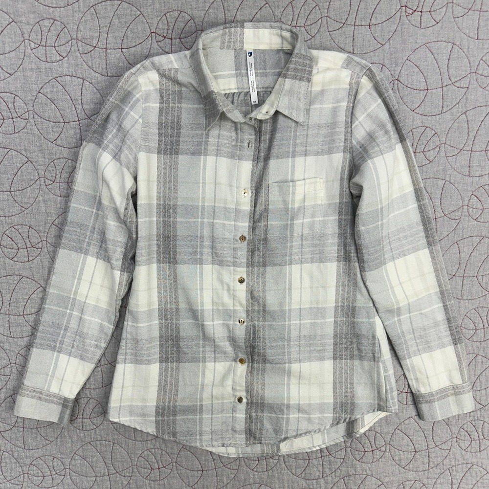 KUHL Kamila Flannel Button Up Shirt Gray White Plaid 8377 / Women's XS